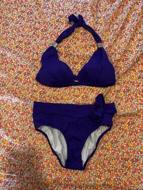 Venue Royal Blue Halter Bikini Set with Decorative Knot